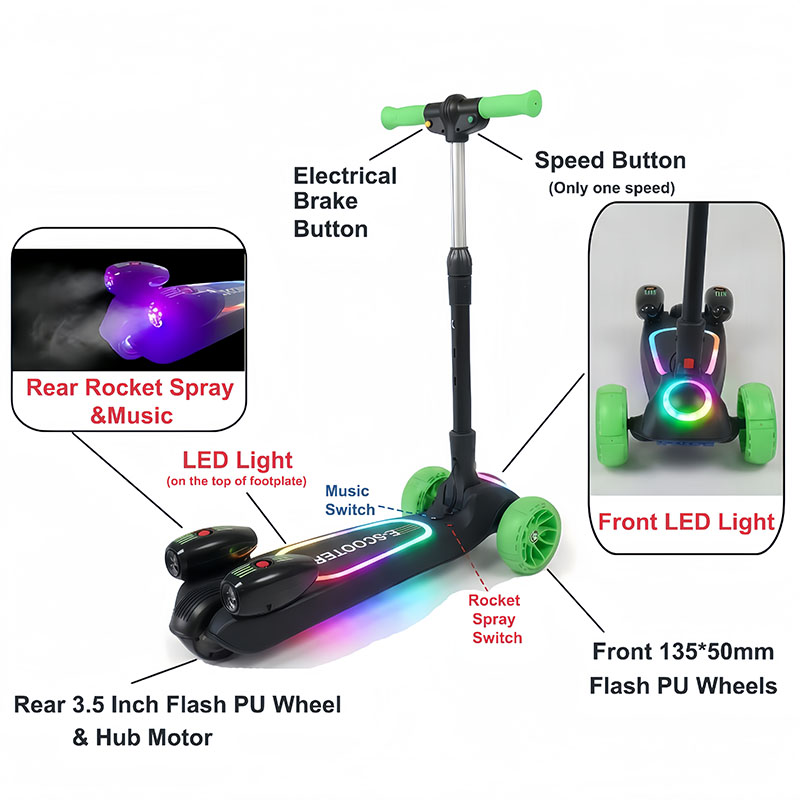 Scooter elétrica infantil de 3 rodas com luzes LED (12V 80W) SG06S